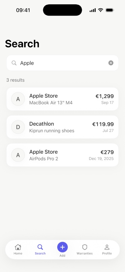 Tickemy Search screen showing results for Apple